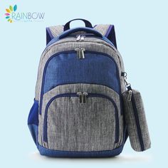 "Backpacks and Lunchboxes Backpack - 11.8\"L x 5.5\"W x 17.3\"H - Chambray -Adjustable Comfort Fit Shoulder Straps -Padded Tablet/Laptop Compartment -Interior Lining -Reinforced Design -3 Large Compartments with Multiple Pockets -Dual Zipper Closure -Added pencil case Lunchbox - 7.9\"L x 4.7\"W x 8.7\"H -Chambray -Easy-to-Clean Insulated PEVA Lining -Exterior Pocket -Dual Zipper Closure -Durable Handle We will embroider the name on the backpack and lunch box. MONOGRAM INFORMATION Please list the Portable Gray Backpack For School, Gray Backpack For Students, Back To School, Functional Gray Backpack For School, Gray Rectangular Backpack For Back To School, Backpacks For Boys, Monogram Bags, Backpacks For Kids, Boy Monogram, Monogram Backpack