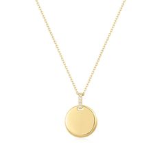 This Mini Circle Pendant Necklace is made of 925 sterling silver coated with 14k gold (aka: gold vermeil), creating a beautiful and elegant necklace. It is also hypoallergenic and skin-friendly, making it perfect for all occasions. Get this affordable necklace and add a touch of glamour to any look. Wear this circle of life around your neck. Whether you choose to rock it day or night, our delicate 14k gold vermeil chain with linear pave' bail with circle pendant necklace is great for those who revel in elegant simplicity. 9ct Gold Circle Pendant Necklace, Luxury Minimalist Round Charm Necklaces, Affordable Circle Necklaces For Gifts, Luxury Classic Round Disc Necklace, Luxury Minimalist Round Necklace, Affordable Necklaces, Necklace Minimalist Jewelry, It Day, Gold Circle Necklace