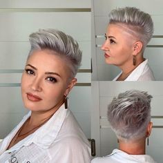 Pin auf short haircuts Sleek Short Hair, Super Short Haircuts, Short Shaved Hairstyles, Shaved Side Hairstyles, Chic Short Hair, Short Silver Hair