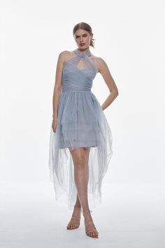 Tulle Halter High Low Midi Dress Trendy Date Night Outfit, High Low Midi Dress, Dresses Tulle, Blue Tulle, Pink Tulle, Pink Midi Dress, Blue Midi Dress, Karen Millen, Fashion Face