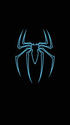 the amazing spiderman logo on a black background with blue lines in the shape of his head