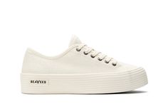 Women's platform lace up sneaker Vegan sneaker style Salt washed cotton canvas Soft cotton canvas lining Classic white cotton lace Contoured, cushy foam footbed with extra heel-strike cushion Includes our exclusive cooling system with perforations for breathability and cooling airflow channels for extra cool comfort Bo White Summer Sneakers, Sneaker Platform, Fall Winter Capsule Wardrobe, Salt Wash, Superga Sneakers, Vegan Sneakers, Dressy Shoes, Sock Sneakers, Summer Sneakers