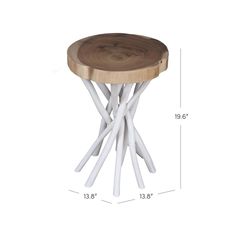 the white wooden side table is shown with measurements for the legs and top on it