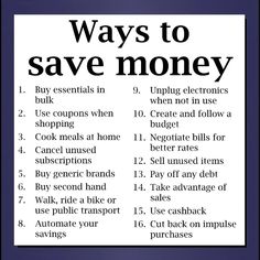 a poster with the words ways to save money written in black and white on it