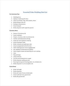 the wedding video list is shown in this format, and it includes several important things to do