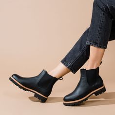 Where comfort and function meet style, this all-weather, all-day, anywhere Chelsea is ready to be your go-to travel and chore boot. Now upgraded with an improved fit and added comfort features. | Women's Go-To Lug Chelsea Boots 2.0 Black Size 7 Mule Sneakers, Old Shoes, Black Chelsea Boots, Buckle Sandals, Round Toe Heels, Womens Sandals Flat, Sneaker Heels, Chelsea Boot, Mens Crew Neck