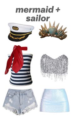 an image of a woman's clothing and accessories in the shape of a sailor