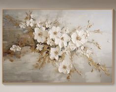 a painting with white flowers on it