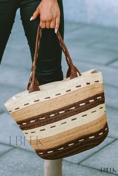 Ebeek - Multicolored Woven Beach Bag for Women Woven Beach Bag, Straw Handbags, Beach Essentials, Trendy Prints, Floral Print Maxi Dress, Suede Fringe, Backpack Straps, Beach Tote, Swimwear Cover