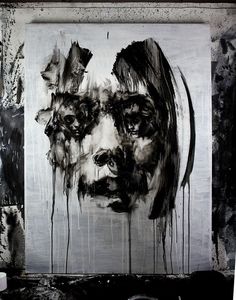 a black and white painting on a wall