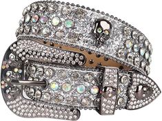 Cow Boy Diamonds Gillter White Leather Belts Skull Buckle W Allwhite Multicolor Stones 142 Belts Skull, Glitter Belt, Belt Store, Diamond Belt, Cowboy Buckle, Womens Belt Buckles, Rhinestone Belts, Belt Western, Bling Belts