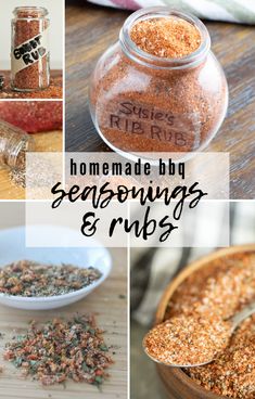 homemade bbq seasonings and rubs are shown in this collage with the words homemade bbq