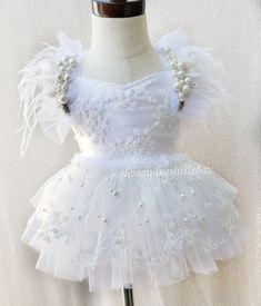 White Swan whimsical Romper Stunning piece! Delicate lace, a pearl shoulder adorn, feathers and a short poofy skirt, this romper is perfect for your special occasion. Handmade to order in the USA Spring Feather Trim Dress For Dress-up, Spring Feather Trim Dress, Fitted Lace Tutu Dress With Ruffles, Elegant Lace Tutu Dress With Ruffles, White Tutu Dress With Lace Trim For Parties, White Lace Tutu Dress With Lace Trim, White Fitted Lace Tutu Dress, White Summer Tutu Dress With Lace Trim, White Lace Tutu Dress With Ruffles