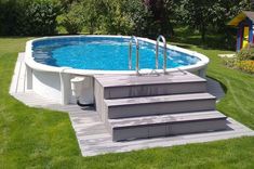 an above ground pool with steps leading up to it