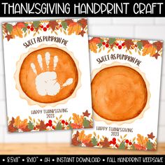 two thanksgiving cards with handprints on them