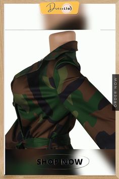 Women Lapel Bandage Camouflage Cardigan Club Jacket Blouse Club Jacket, Jacket Blouse, 1 Million, Camouflage, Shop Now