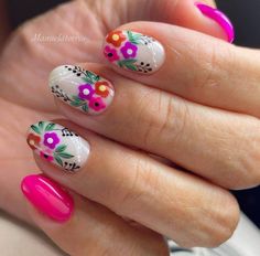 Mexican Nails, Wow Nails, Hippie Nails, Gel Nail Art Designs, Dot Nail Art, Floral Nail Designs, Trendy Nail Design, Beautiful Nail Designs, Hot Nails