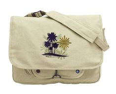 Tranquil Tropics Embroidered Canvas Messenger Bag Casual Embroidered Travel Bag, Embroidered Canvas Shoulder Bag For Travel, Rectangular Embroidered Canvas Travel Bag, Embroidered Rectangular Canvas Travel Bag, Embroidered Rectangular Travel Canvas Bag, Embroidered Rectangular Canvas Bag For Travel, Peaceful Beach, Green Png, Bag Embroidery