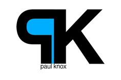 the logo for paul knox is shown in black, blue and grey colors on a white background