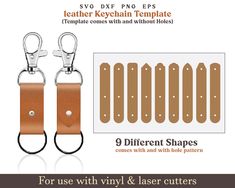 leather keychain templates with different shapes and sizes