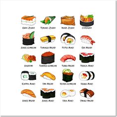 a poster with different types of sushi