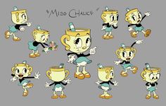 cartoon character poses with coffee mugs and other items for the animation, which is based on