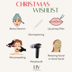 Spa Christmas Promo, Holiday Esthetician Post, Christmas Esthetician Post, Med Spa Content, Medspa Christmas, Botox Christmas, Esthetician Illustration, Wishlist Skincare