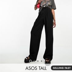 Brand New, Never Worn! Such A Staple Piece Chic Black Wide Leg Pants For Streetwear, Chic Black Bottoms For Streetwear, Edgy Black Pants For Workwear, Edgy Black Pants For Work, Edgy Black Workwear Pants, Black High-waisted Wide Leg Pants For Night Out, Tall Wide Leg Pants, Jumpsuit Trousers, Staple Pieces