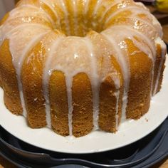 a bundt cake sitting on top of a white plate