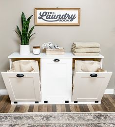 the laundry room is clean and ready to be used as a storage area for towels