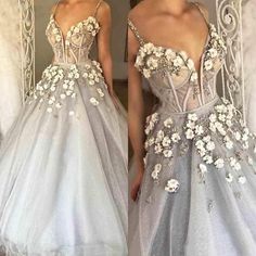 Prom Desses, Evening Dress Beaded, Ball Gown Prom Dress, Princess Bridal, Flowers Dress, Grey Wedding, Long Prom Gowns, Evening Dress Floor Length