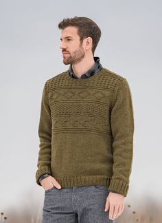 Cozy and versatile, The Pemberton Pullover from Blue Sky Fibers is a fabulous pullover knit in Woolstok yarn with eye-catching details! Description The Pemberton Pullover from Blue Sky Fibers is a fabulous pullover knit in Woolstok yarn. This sweater has eye-catching details of different textures combined in a relaxed fit, making it a great pullover for both men and women. Pemberton is knit flat in pieces from the bottom up and seamed. The neckband stitches are picked up along the neck edge and Gents Sweater, Crochet Men, Cable Needle, Wool Projects, Bind Off, Knit In The Round, Storm Clouds, Stockinette Stitch, Different Textures