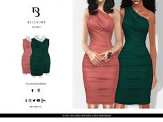 an image of two women in dresses on the same page, one is green and the other is pink