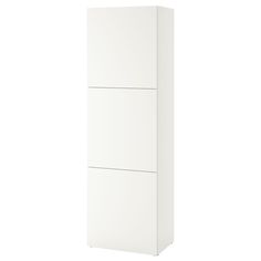 a tall white cabinet with two doors on each side