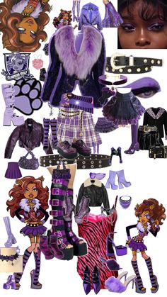 a collage of dolls, clothes and accessories