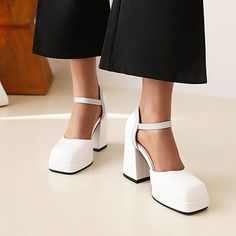 Gender: For Women Style: Fashion,KoreanOccasion: Casual,Party/Club,Office/Career,DressHeel Height: 9cmPlatform Height: 2.5cmSeason: Spring,Summer,Fall/Autumn,WinterPackage Contents: 1 x Shoes (Pair)Size Guide:28 = foot length 18.5-19cm (Foot width=6.5-7cm)29 = foot length 19-19.5cm (Foot width=7cm)30 = foot length 19.5-20cm (Foot width=7-7.5cm)31 = foot length 20-20.5cm (Foot width=7.5cm)32 = foot length 20.5-21cm (Foot width=7.5-8cm)33 = foot length 21-21.5cm (Foot width=8cm)34 = foot length 21 Mary Jane High Heel Platform Sandals, White Chunky Platform Heels With Ankle Strap, Summer Party Mary Jane Block Heels, White Chunky Platform Heels With Round Toe, White Heels With Chunky Platform And Round Toe, White Mary Jane Closed Toe Sandals, White Synthetic Mary Jane Heels, White Ankle Strap Block Heels With Chunky Platform, White Block Heels With Chunky Platform And Ankle Strap