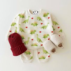 Baby Dinosaur, Baby Boutique Clothing, Baby Dinosaurs, Heart Sweatshirt, A Dinosaur, Baby Colors, Knitted Romper, Kids Fashion Boy