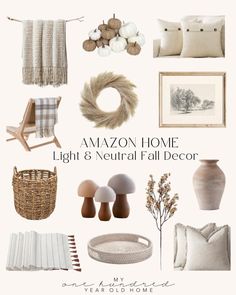 the cover of an amazon home magazine featuring neutrals and neutral colors, including pillows, blankets