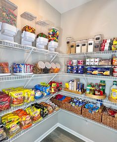 an organized pantry with lots of food items