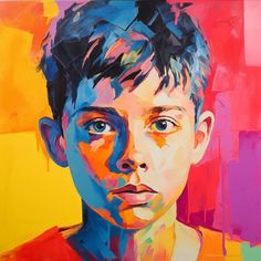 a painting of a boy with blue eyes