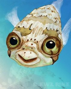 a painting of a fish with big eyes