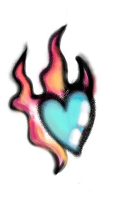 a drawing of a heart with flames coming out of it