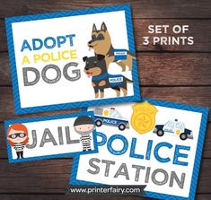 two police station cards with the words adopt a police dog and jailer station on them