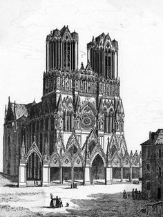 an old black and white drawing of a cathedral