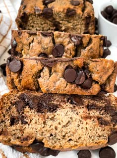 slices of chocolate chip banana bread on a plate