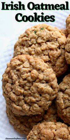 Thick and chewy Irish Oatmeal cookies closeup on a white plate. Irish Oatmeal, Irish Desserts, Irish Cooking, Scottish Recipes, Lost 100 Pounds, Quit Drinking, Irish Recipes, I Quit, Oatmeal Cookies