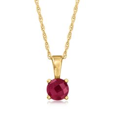 Ross-Simons - .30 Carat Ruby Pendant Necklace in 14kt Yellow Gold. 16". RS Pure. Modern designs that complete your outfit and complement your personality. Give your layered look some color with this dainty .30 carat ruby pendant necklace. Crafted in polished 14kt yellow gold, the pretty pendant suspends from a simple rope chain. Springring clasp, ruby pendant necklace. Ruby birthstones are the perfect gift for July birthdays. Ruby Pendant Necklace, Necklace Ruby, Ruby Necklace Pendant, Ruby Birthstone, Ruby Beads, Pretty Pendant, Drop Pendant Necklace, Ruby Pendant, Fine Jewelery