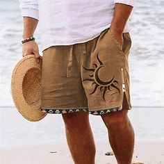 Mens Linen Shorts, Mens Shorts Summer, Mens Boardshorts, Shorts Summer, Mens Swim Trunks, Vintage Casual, Type Of Pants, Green And Khaki, Beach Shorts