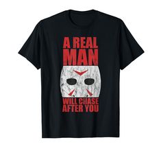 PRICES MAY VARY. This Halloween Design with the quote "A Real Man Will Chase After you" and the hockey mask is the perfect halloween gift for horror fans. It makes a great halloween costume gift for the 31 October. Lightweight, Classic fit, Double-needle sleeve and bottom hem Great Halloween Costumes, A Real Man, Halloween Men, Animal Costumes, Halloween Horror, Real Man, Print Pullover, Halloween Design, Crew Neck Tee