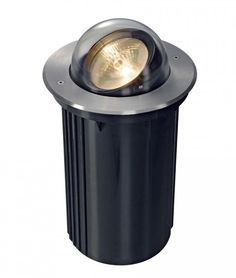 a black trash can with a light on top